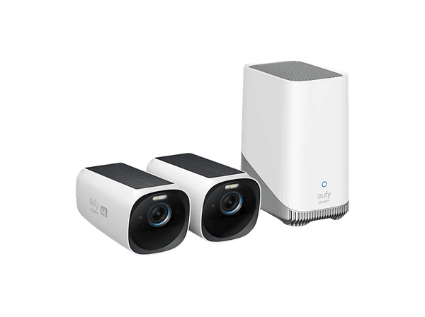 Cámara de vigilancia IP - Eufy S330, 4K, Función de visión nocturna, Exterior, Solar, 2x Cámaras, 1x HomeBase 3, Negro/Blanco