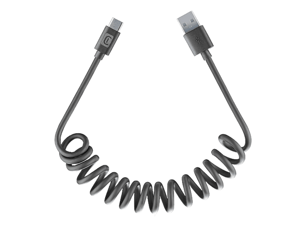 Cable - CellularLine SPIRAL, Extensible hasta 120 cm, Para coche, Anti-enredos, Acabado seda, USB a Tipo C, Negro