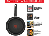 Set de sartenes - Tefal Titanium Excellence G1510S, 3 sartenes, Revestimiento antiadherente de titanio, Inducción, Negro