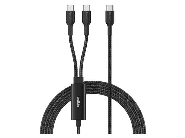 Cable USB - Belkin BoostCharge Pro Cable trenzado USB-C a doble USB-C de 140 W, 1.5 m, Universal, Negro