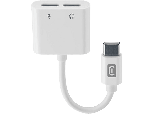 Adaptador USB-C - CellularLine Sound Charge, De USB-C a USB-C, Cable 10 cm, Blanco