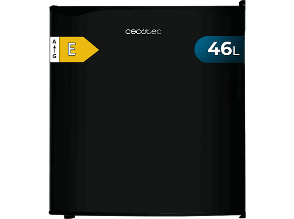 Frigorífico una puerta - Cecotec GrandCooler 20000 SilentCompress Black E, Funcionamiento cíclico, Capacidad de 46L, Puerta reversible, Clase E, Black
