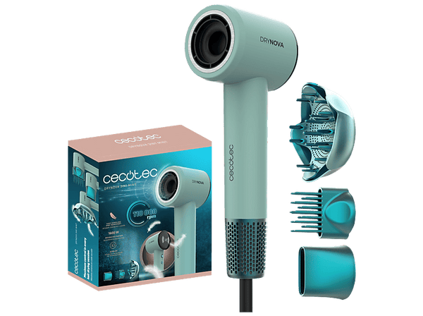 Secador - Cecotec DryNova 3in1, 1600 W, 4 Niveles de Temperatura, Regulación continua, Difusor incluido, 110000 RPM, Mint