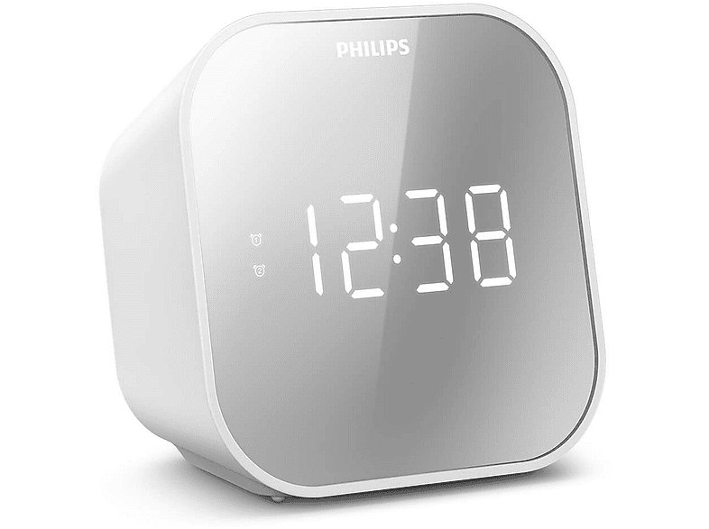 Radio despertador - Philips TAR4406/12, Sintonización digital FM, Alarma dual, USB, Temporizador, Blanco