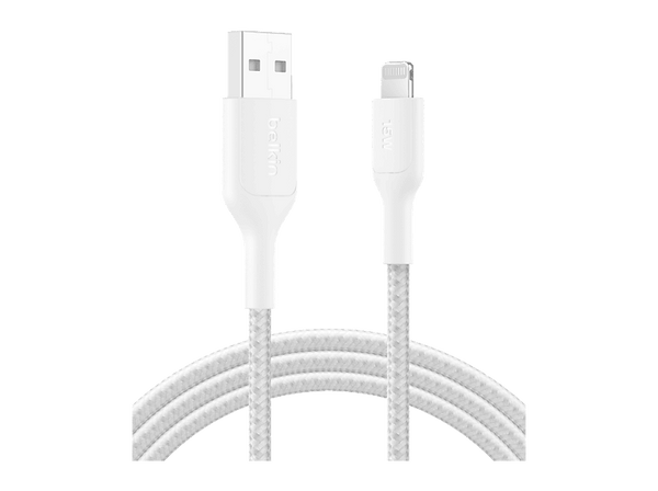 Cable USB - Belkin CAA020, USB-A a Lightning, 2m, Blanco