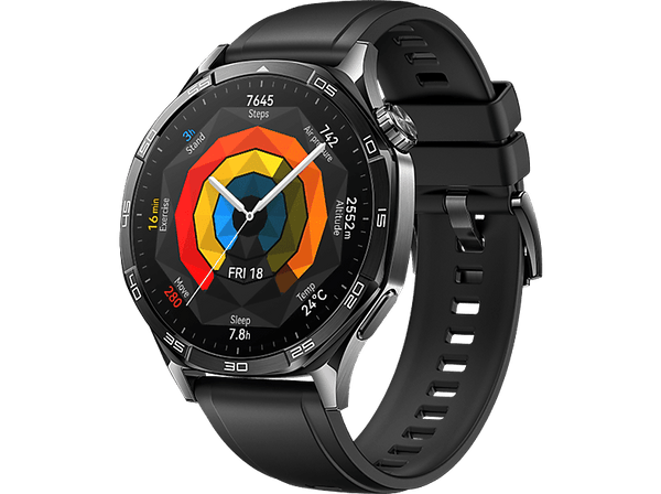 Smartwatch - Huawei Watch GT5 46 mm, Llamadas BT, Respuesta con teclado, 14 días de batería, Compatible iOS/Andorid, Correa Fluoroelastómero Negro