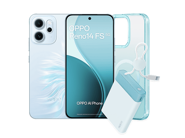 Móvil - OPPO Reno14FS, Opal Blue, 512GB, 12GB RAM, 6.57" 2.5D AMOLED, Snapdragon® 6 Gen 1 (4nm), 6000mAh, Incluye Powerbank