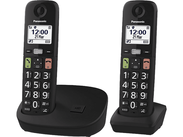 Teléfono - Panasonic KX-TGU112, Duo, Pantalla Retroiluminada, Botones Grandes, Compatible con Audífonos, Negro