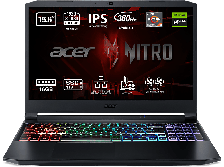 Portáti gaming - Acer AN515-45-R5ZJ, 15.6 Full HD, AMD Ryzen™ 9 5900HX, 16GB RAM, 1TB SSD, GeForce RTX™ 3080, Sin sistema operativo