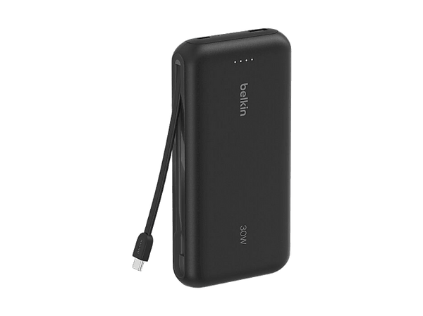 Powerbank - Belkin BPB024hqBK, 20000 mAh, 1x USB-C, Cable Integrado, Carga Rápida, 30W, Negro