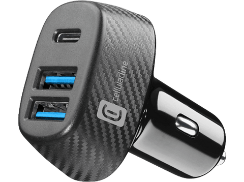 Cargador coche - CellularLine CBRUSB3PD44WK, 3 Puertos USB, Negro