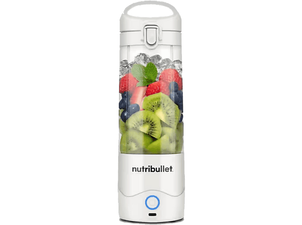 Batidora de vaso - Nutribullet Portable NBP003W, Batidora personal, Vaso portátil 0.475 l, Asa transportable, Carga USB-C, 2000 mAh, Blanco