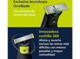 Barbero -  Philips One Blade Pro QP6552/15, maquinilla de afeitar cara y cuerpo, cuchilla 360, uso en seco y mojado, 20 longitudes,  autonomía 120 min