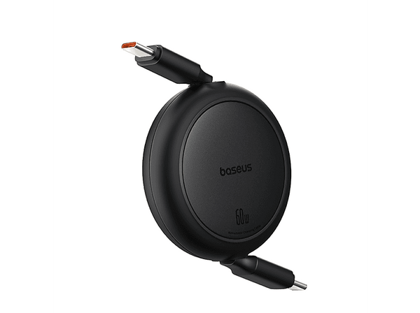 Cable USB-C - Baseus Free2Pull, Retráctil, Tipo C a Tipo C, Cable de 100 cm, Universal, 60W, Negro Cluster