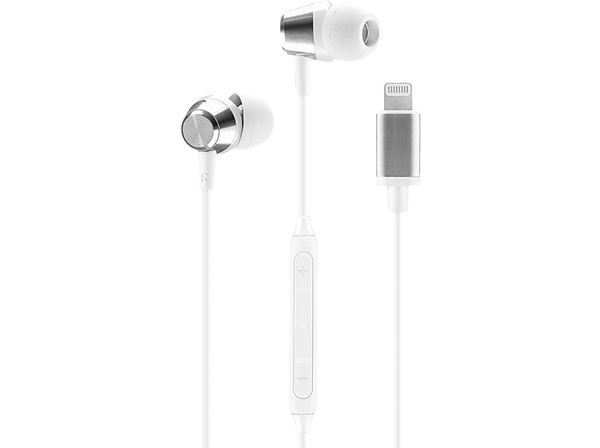 Auriculares - Music Sound MFI, Lightning, Compatible con Apple, Micrófono integrado, Blancos