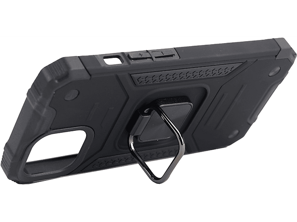Funda - Isy ISC 6100, Apple, iPhone 15, Resistente a Golpes, Soporte Plegable Integrado, Negro