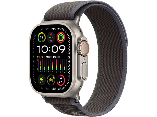 Apple Watch Ultra 2 (2023), GPS + Cellular, 49 mm, Caja de titanio, Gesto doble toque, Correa Trail Loop en Talla M/L de color Azul/Negro