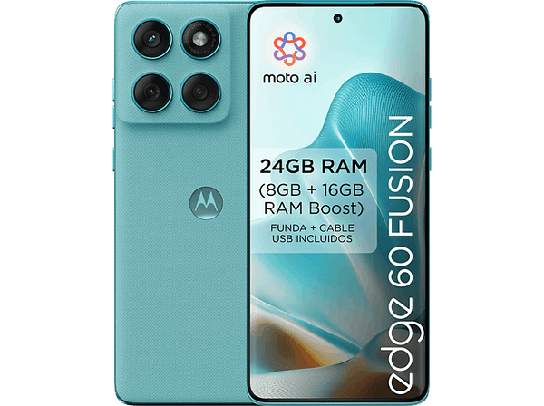 Móvil - motorola edge 60 fusion, Amazonite, 256 GB, 8 GB RAM, 6.7" pOLED, MediaTek Dimensity 7300, 5200 mAh