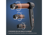 Rizador - Rowenta Twist Curl CF4620, 3 tamaños en 1, Barril ajustable en forma de L, 4 temperaturas, 150 °C a 210 °C, Revestimiento cerámico, Negro