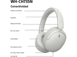 Auriculares inalámbricos - Sony WH-CH735NW, Noise Cancelling, 75h, Carga Rápida, Plegable, Bluetooth, Llamadas nítidas con IA, Blanco