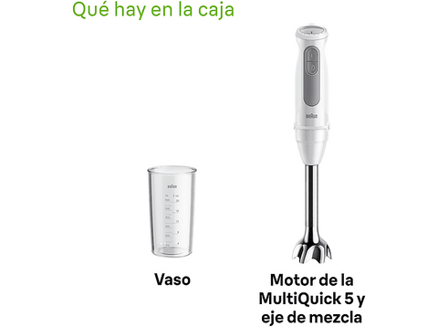 Batidora de mano - Braun MultiQuick 5 MQ50001MWH, 1000 W, 21 Velocidades, Vaso medidor 600 ml, Blanco/Gris