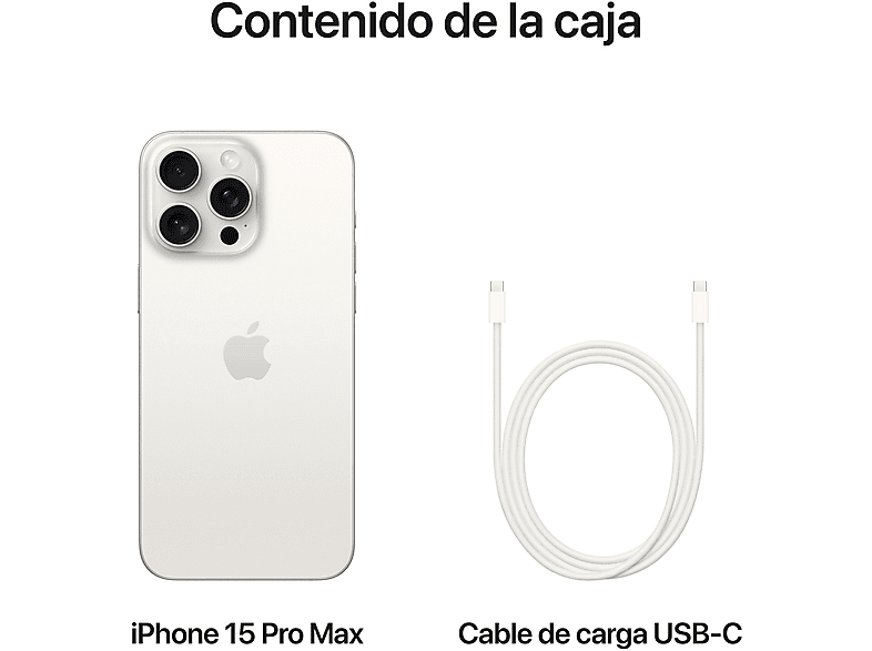 Apple iPhone 15 Pro Max, Titanio Blanco, 512 GB, 5G, 6.7  Pantalla Super Retina XDR, Chip A17 Bionic, iOS