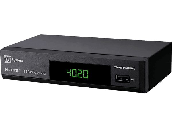 Sintonizador TDT - Tele System TS4020, DVB-T2/S2, HEVC, HD, HDR10, HLG con pantalla, Negro