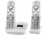 Teléfono - Panasonic KX-TGU43, 2x Teléfonos, Pantalla Retroiluminada, Linterna, Volumen Amplificado, Bloqueo de Llamadas, Contestador, Blanco y Plata