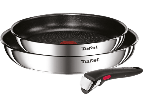 Set de sartenes - Tefal Ingenio Emotion 8973S45, 22 y 26 cm, Mango Extraíble, Revestimiento Titanio Antiadherente, Tecnol. Thermo-Signal™, Acero Inox