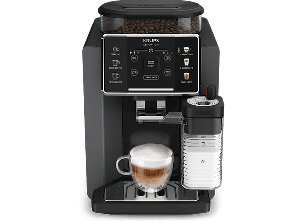 Cafetera superautomática - Krups Sensation Milk EA912B, 15 bar, 1450 W, 1.7 L, 6 modos, 2 tazas, Depósito de leche 0.3 L, Táctil, Gris