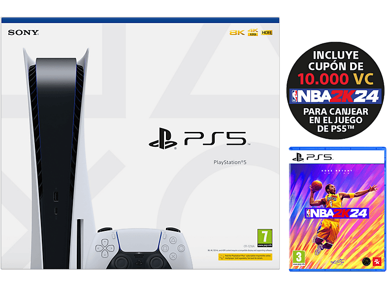 Consola - Sony PlayStation 5 Standard, 825 GB, 4K, 1 mando, Chasis C, Blanco + Juego NBA 2K24