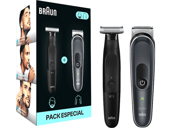 Afeitadora corporal - Braun Pack 2 en 1 BodyGroomer Series 5 BG5360 + Recortadora Series X XT3100,  Para cara y cuerpo, Skinshield, Wet&dry