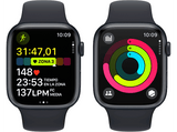 Apple Watch Series 9 (2023), GPS+CELL, 45 mm, Gesto de doble toque, Caja de aluminio medianoche, Correa deportiva medianoche, Talla M/L