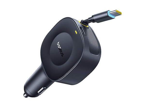 Cargador coche - Baseus VR2 PrimeTrip, Universal, 30W, Puerto Tipo-C, Con cable retráctil Tipo-C, Rotación multiángulo, Negro Cosmic