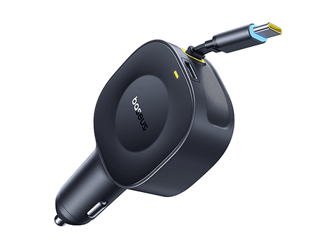 Cargador coche - Baseus VR2 PrimeTrip, Universal, 30W, Puerto Tipo-C, Con cable retráctil Tipo-C, Rotación multiángulo, Negro Cosmic