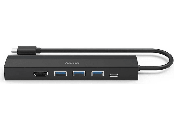 Hub - Hama 00200144, 6 Conexiones, 3x USB-A, 1x USB-C, 1x HDMI, 1x LAN, 5 Gbps, Negro