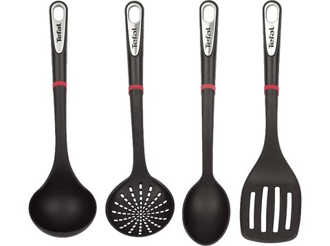 Set utensilios cocina - Tefal Ingenio Premium K206S414, Cuchara, Cuchara colador, Espátula, Cucharón, Sin PBA, Negro