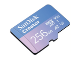 Tarjeta Micro SDXC - Sandisk Creator microSD UHS-I 256 GB, con adaptador, Hasta 190 MB/s, 4K y 5.3K, V30, A2, Azul