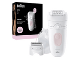 Depiladora - Braun Silk·épil 5 5-030, Piel suave duradera, Tecnología Microgrip con 28 pinzas, Wet&Dry, Blanco/Rosa