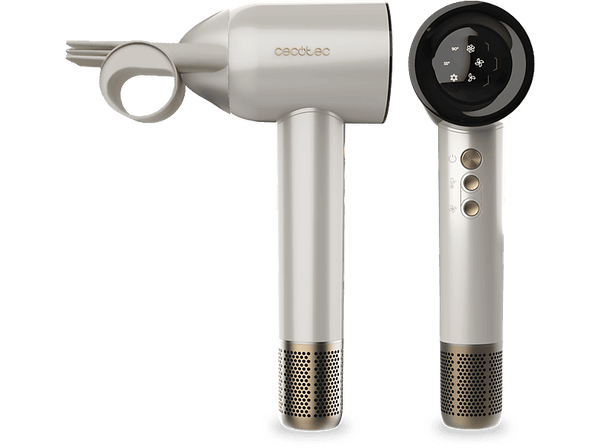 Secador - Cecotec DryGlam Waves Champagne, 1600 W, Motor Brushless y Tecnología de Plasma Revolucionaria, 4en1 cabezales con Efecto Coanda, Champagne