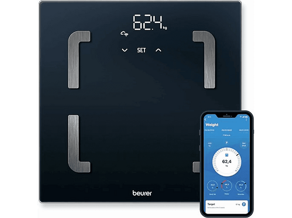Báscula inteligente - Beurer BF 880, Peso máximo 180 kg, Bluetooth y Wifi, Análisis corporal completo, Negro