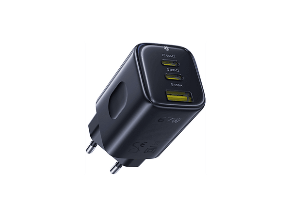Cargador de pared - Baseus PicoGo, Carga rápida simultánea, Tipo C y USB, 67W, Universal, Negro