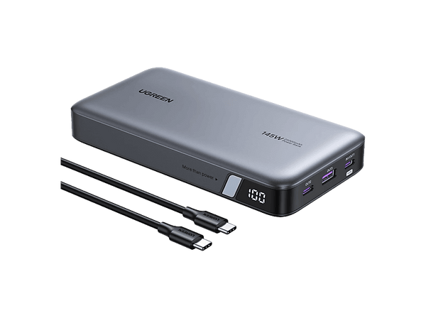 Batería externa - Ugreen UGR90597A, Universal, 25000 mAh, 145W, 2x USB-C, 1x USB-A, Gris
