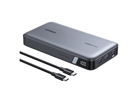 Batería externa - Ugreen UGR90597A, Universal, 25000 mAh, 145W, 2x USB-C, 1x USB-A, Gris