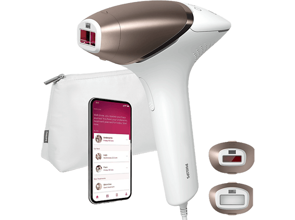 Depiladora IPL - Philips Lumea S8000 BRI945/00, Luz pulsada, 12 meses sin vello, 2 cabezales, cara y cuerpo, 450.000 pulsos, Sensor piel SmarSkin