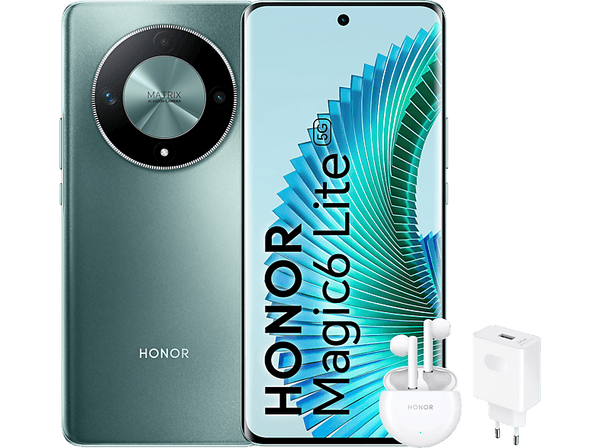 Móvil - Honor Magic6 Lite 5G, Emerald Green, 256GB, 8GB RAM, 6.78" OLED Curva, Qualcomm® Snapdragon® 6, 5300 mAh +Earbuds X5+SuperCharge Power Adapter