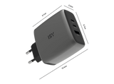 Cargador de pared - ISY IAC-7100, 100W, 3 puertos, Carga ultrarrápida, Gris oscuro