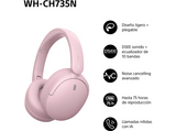Auriculares inalámbricos - Sony WH-CH735NP, Noise Cancelling, 75h, Carga Rápida, Plegable, Bluetooth, Llamadas nítidas con IA, Rosa