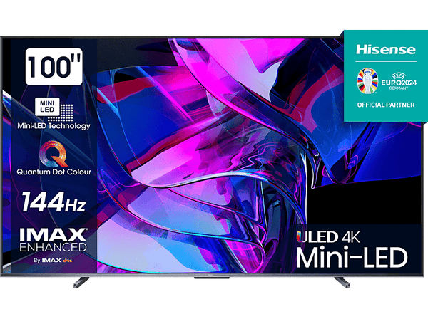 TV Mini LED 100" - Hisense 100U7KQ, UHD 4K, Quantum Dot Colour, Modo Juego de 144Hz, Dolby Vision IQ & Dolby Atmos, Negro