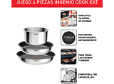 Set de sartenes - Tefal L881S4 Ingenio, 4 piezas, Mango extraíble, Revestimiento titanio antiadherente, Indicador de calor, Acero Inox